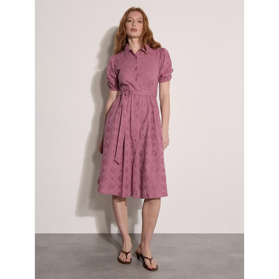 Midi-Kleid mit Broderie-Hemdbluse