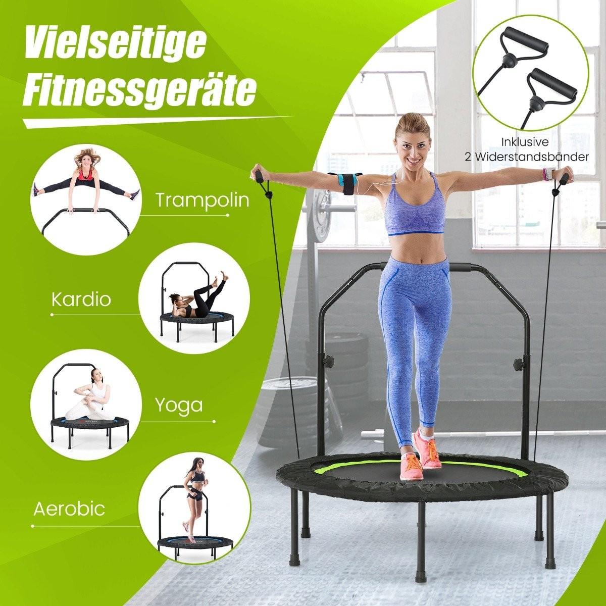 Northix  Mini trampoline Ø101 cm avec poignée réglable en hauteur et 2 bandes de résistance vert 