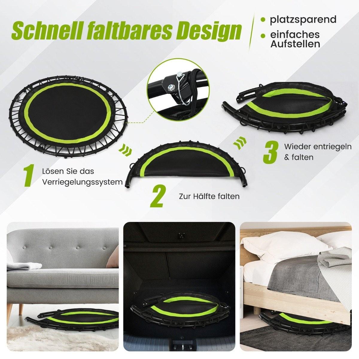 Northix  Mini trampoline Ø101 cm avec poignée réglable en hauteur et 2 bandes de résistance vert 