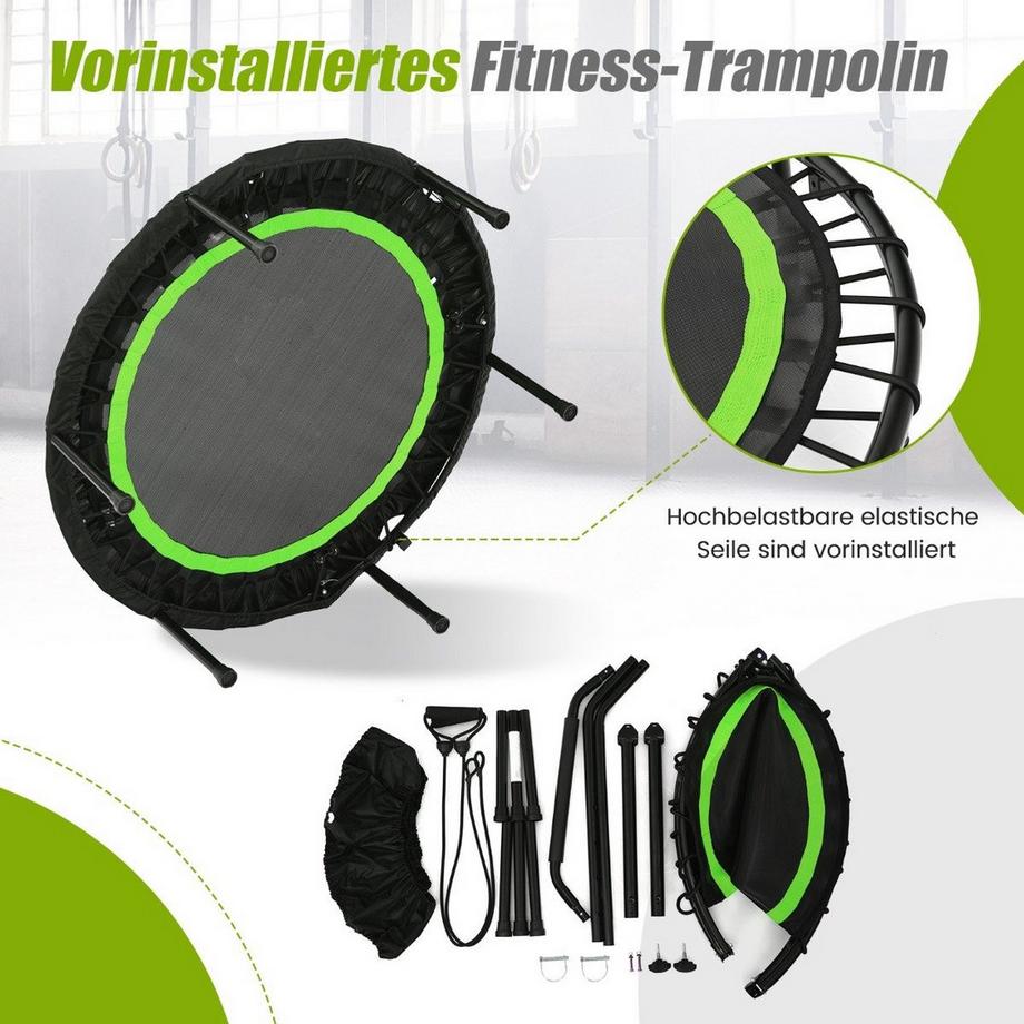 Northix  Ø101 cm Mini Trampolin mit Höhenverstellbarm Haltegriff & 2 Widerstandsbändern Grün 