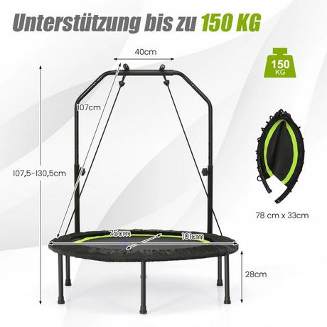 Northix  Mini trampoline Ø101 cm avec poignée réglable en hauteur et 2 bandes de résistance vert 