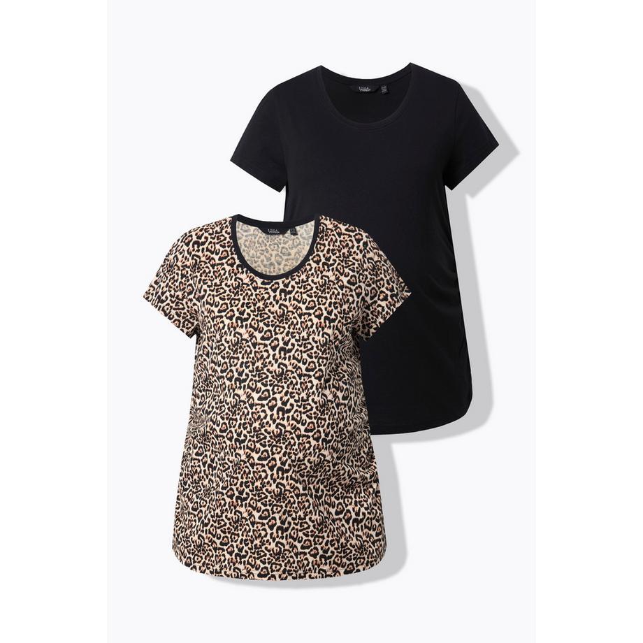 Ulla Popken Bellieva T-shirts Manches Courtes Lot de 2 avec Fronces Latérales  