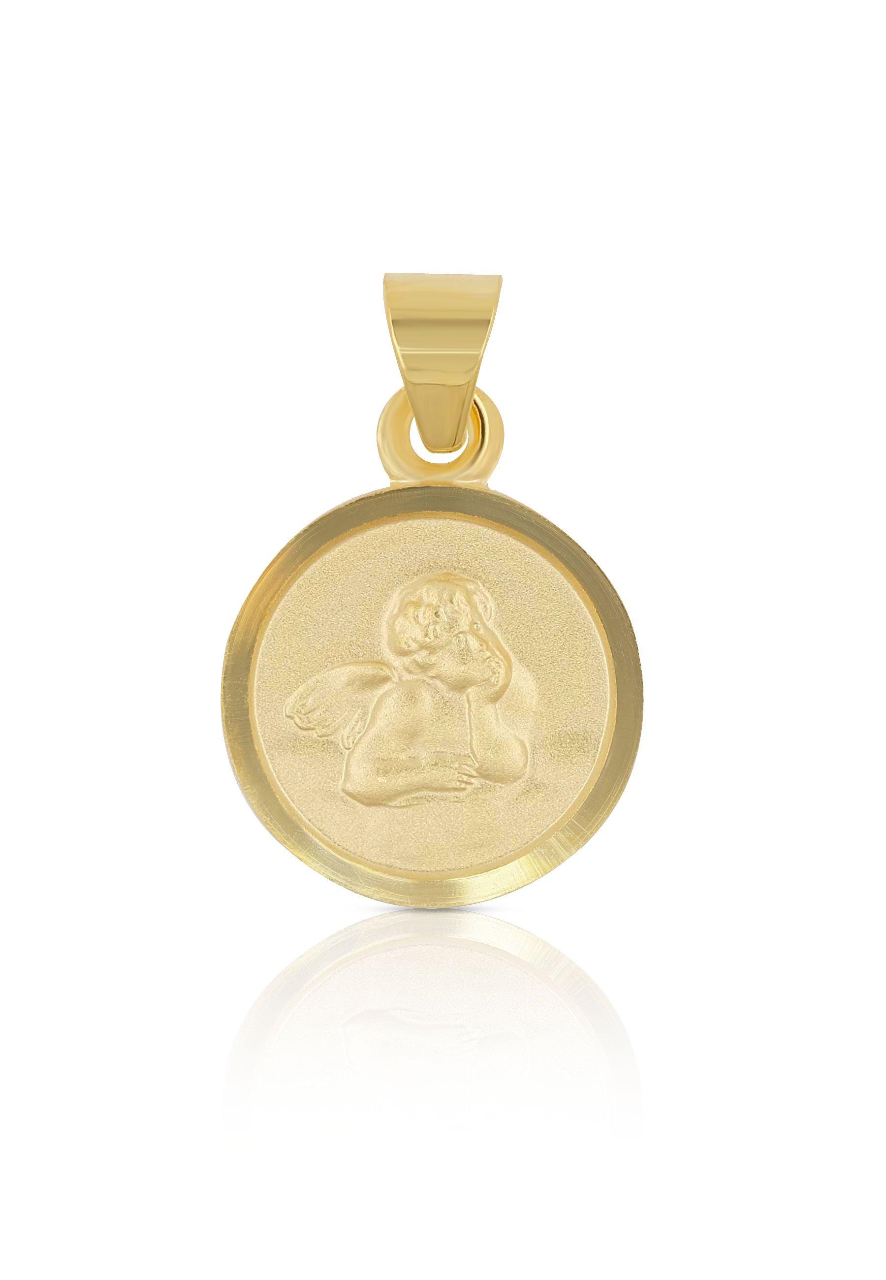 MUAU Schmuck  Pendentif médaille ange en or jaune 750, 10mm 