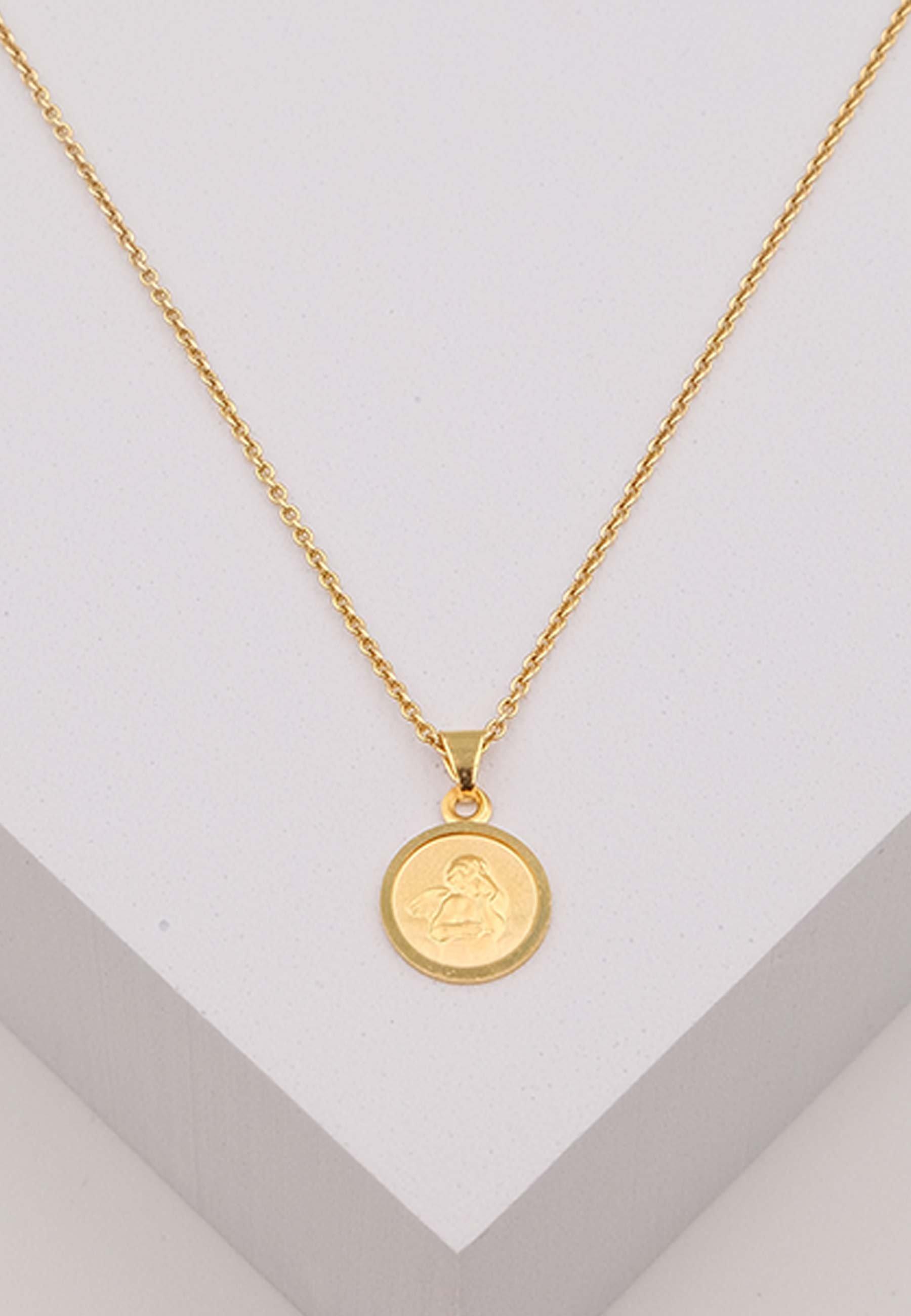 MUAU Schmuck  Pendentif médaille ange en or jaune 750, 10mm 