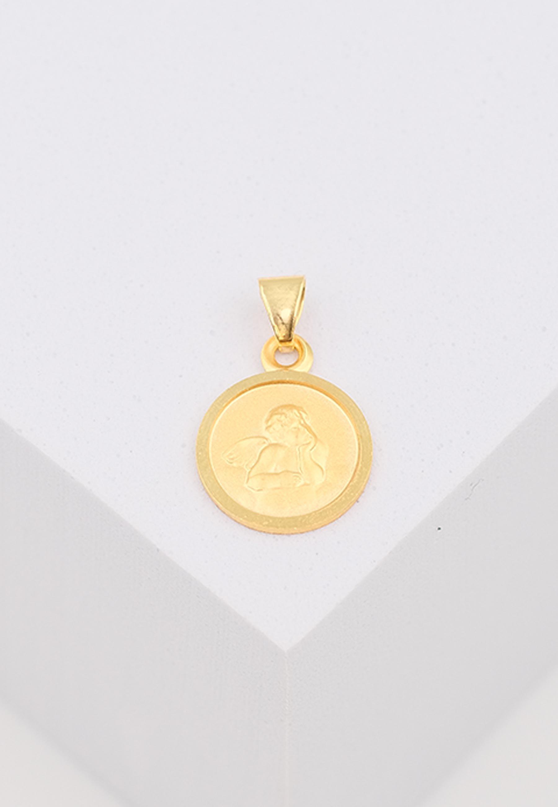 MUAU Schmuck  Pendentif médaille ange en or jaune 750, 10mm 