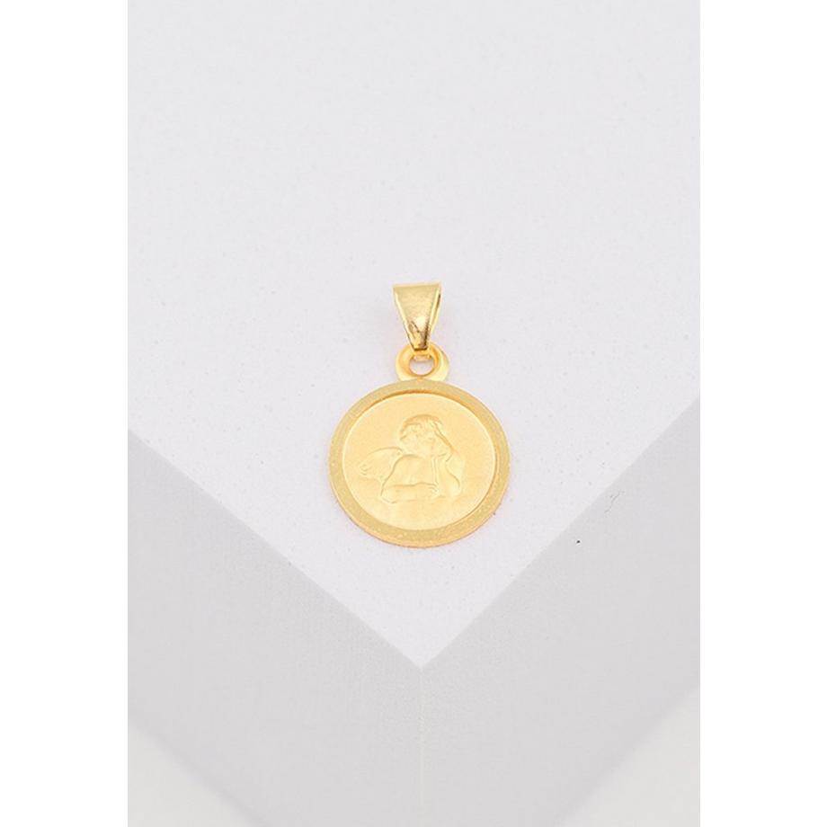 MUAU Schmuck  Anhänger Medaille Engel Gelbgold 750, 10mm 