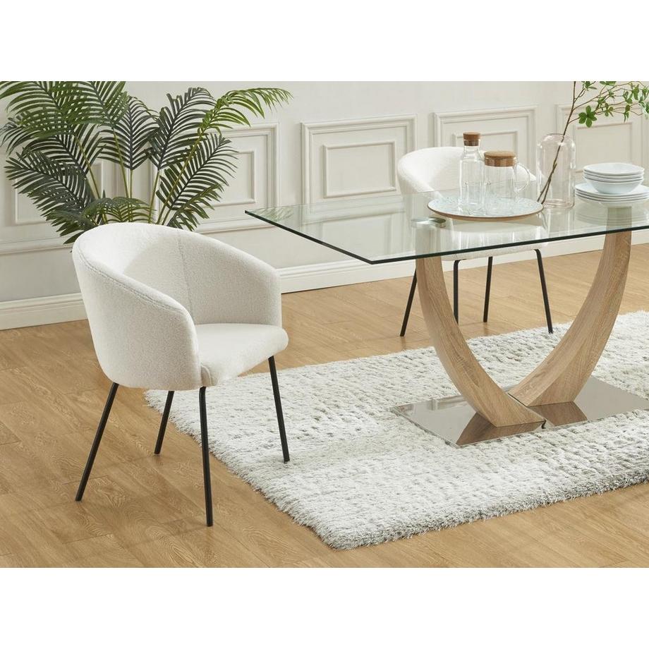 PASCAL MORABITO Lot de 6 chaises avec accoudoirs en tissu bouclette et métal - Crème - MORONI de Pascal MORABITO  