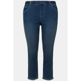 Ulla Popken  7/8-Jeans Sienna, Fransensaum, schmales Bein, Elastikbund 