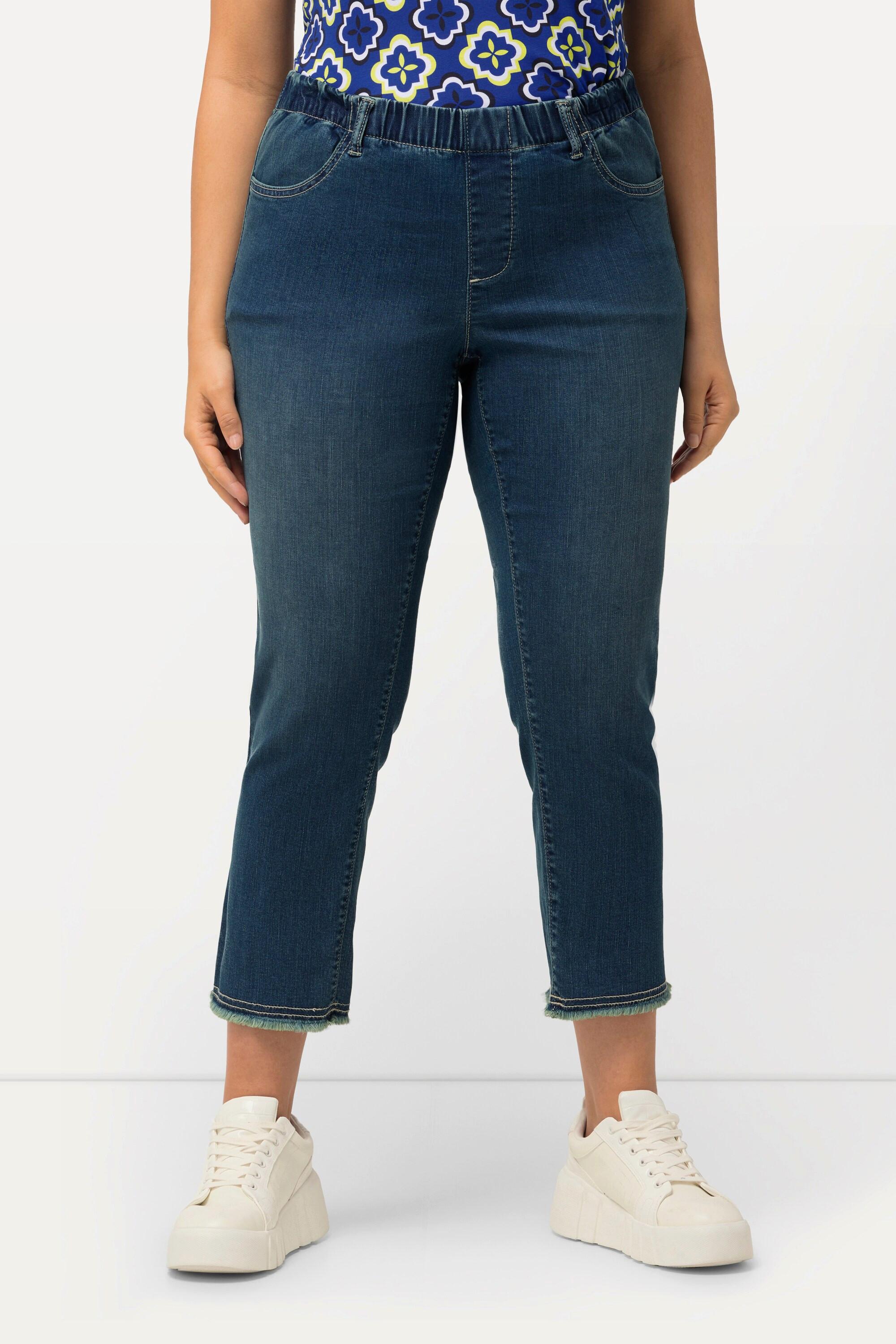 Ulla Popken  Jean Sienna longueur 7/8, taille élastique, jambe étroite avec bord frangé 