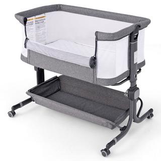 Northix  3 in 1 Beistellbett Reisebett Baby mit Matratze Babybett 6 Fach höhenverstellbar mit Aufbewahrungskorb Dunkelgrau 