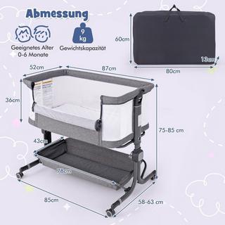 Northix  3 in 1 Beistellbett Reisebett Baby mit Matratze Babybett 6 Fach höhenverstellbar mit Aufbewahrungskorb Dunkelgrau 