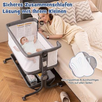 3 in 1 Beistellbett Reisebett Baby mit Matratze Babybett 6 Fach höhenverstellbar mit Aufbewahrungskorb Dunkelgrau