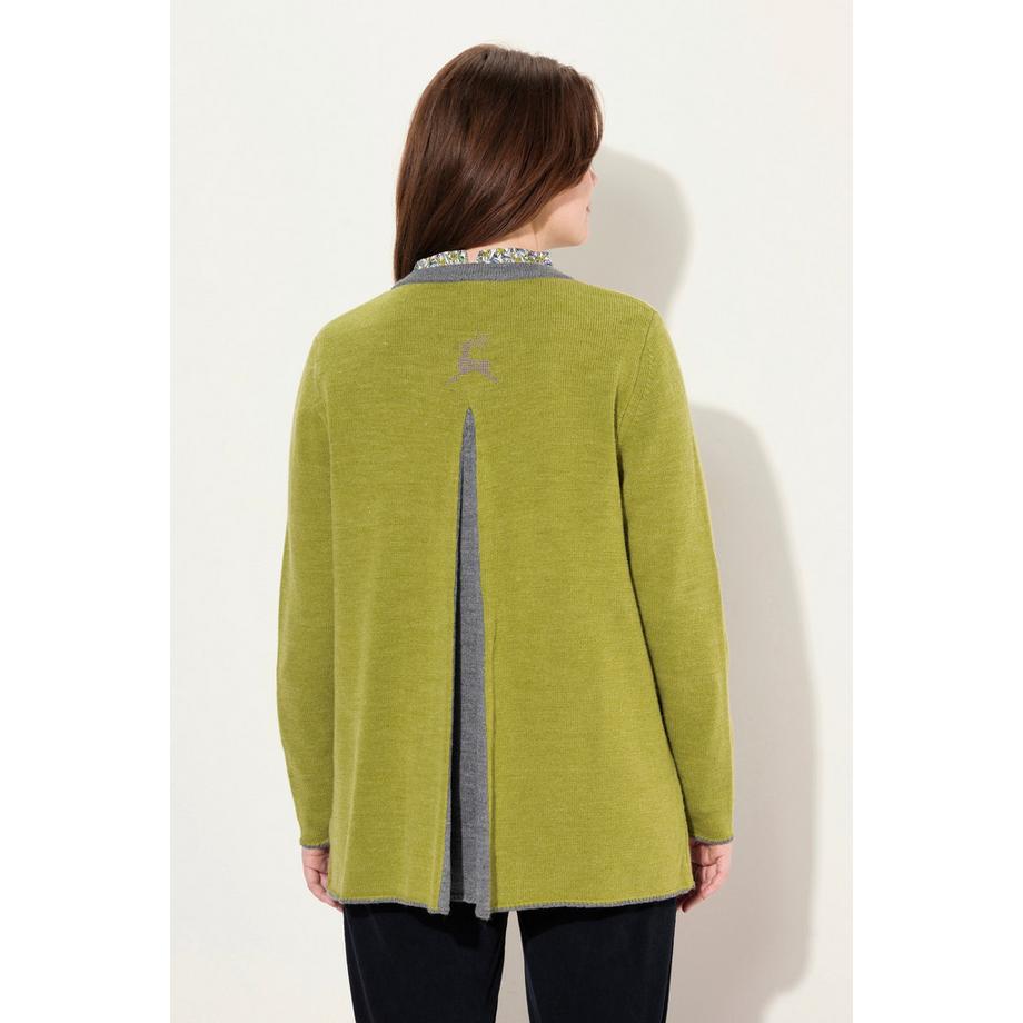 Ulla Popken Cardigan Long Broderie Cerf Coupe Évasée Col Rond  
