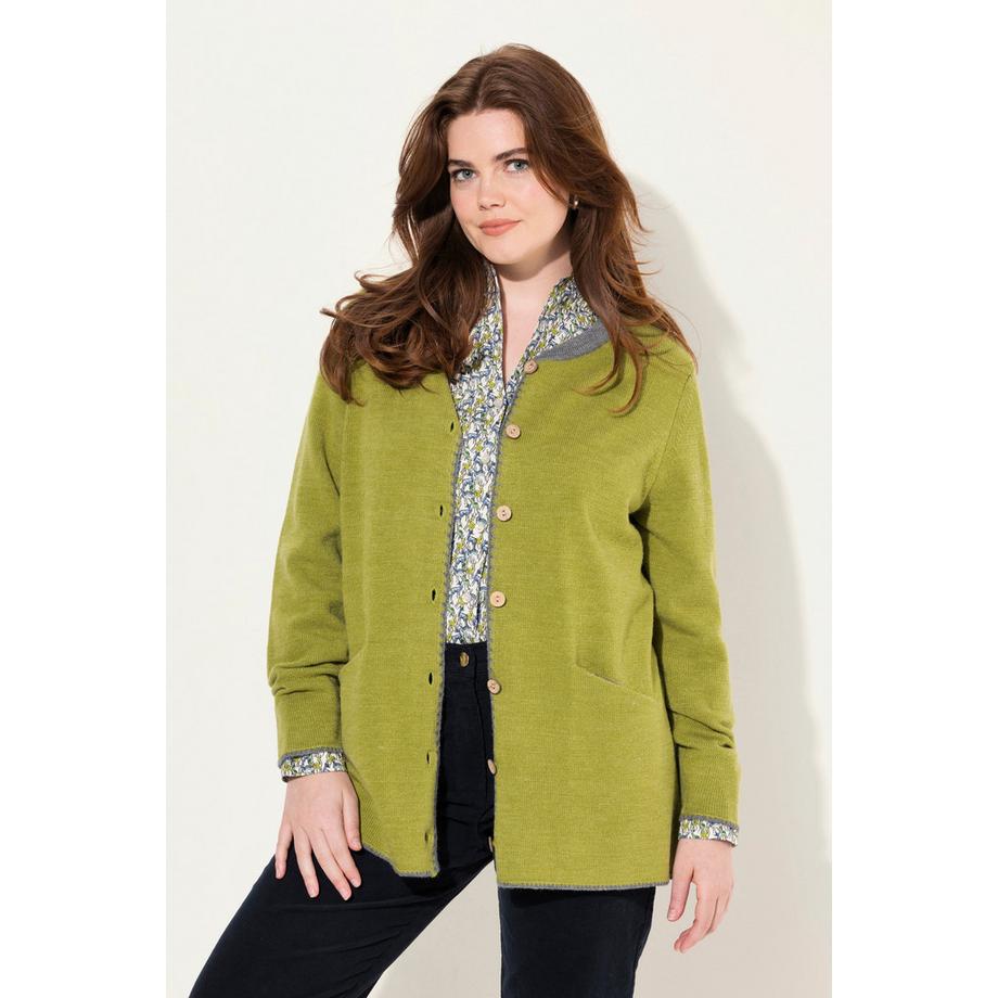 Ulla Popken Cardigan Long Broderie Cerf Coupe Évasée Col Rond  
