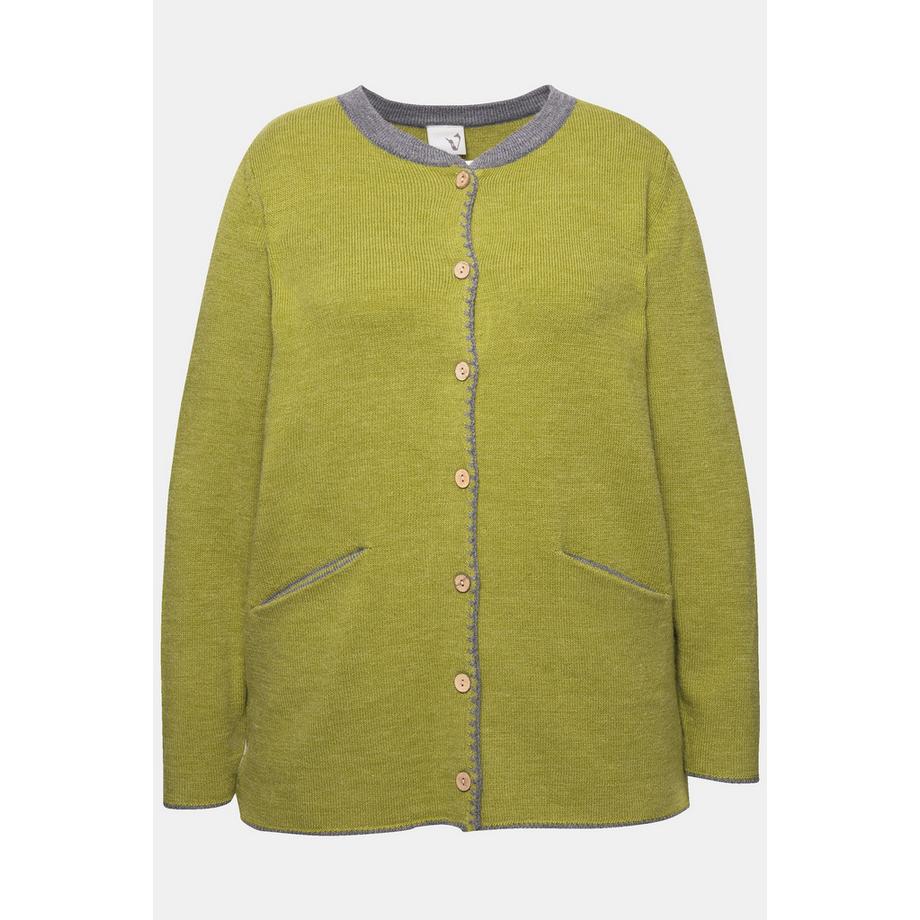 Ulla Popken Cardigan Long Broderie Cerf Coupe Évasée Col Rond  