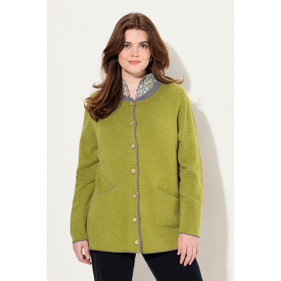 Ulla Popken Cardigan Long Broderie Cerf Coupe Évasée Col Rond  