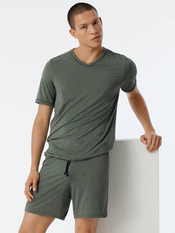 Schiesser Tencel Pyjama Set Manches Courtes Col V  