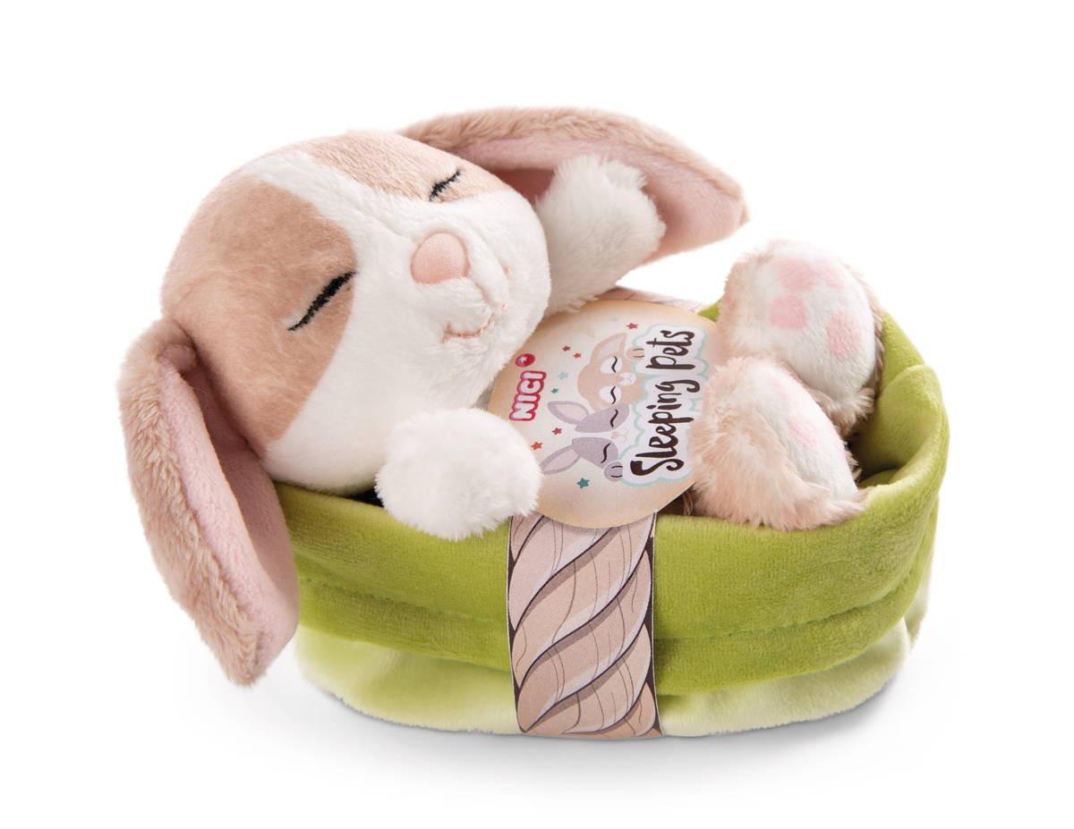 NICI  Sleeping Pets Hase schlafend im Körbchen Cappuccino (12cm) 