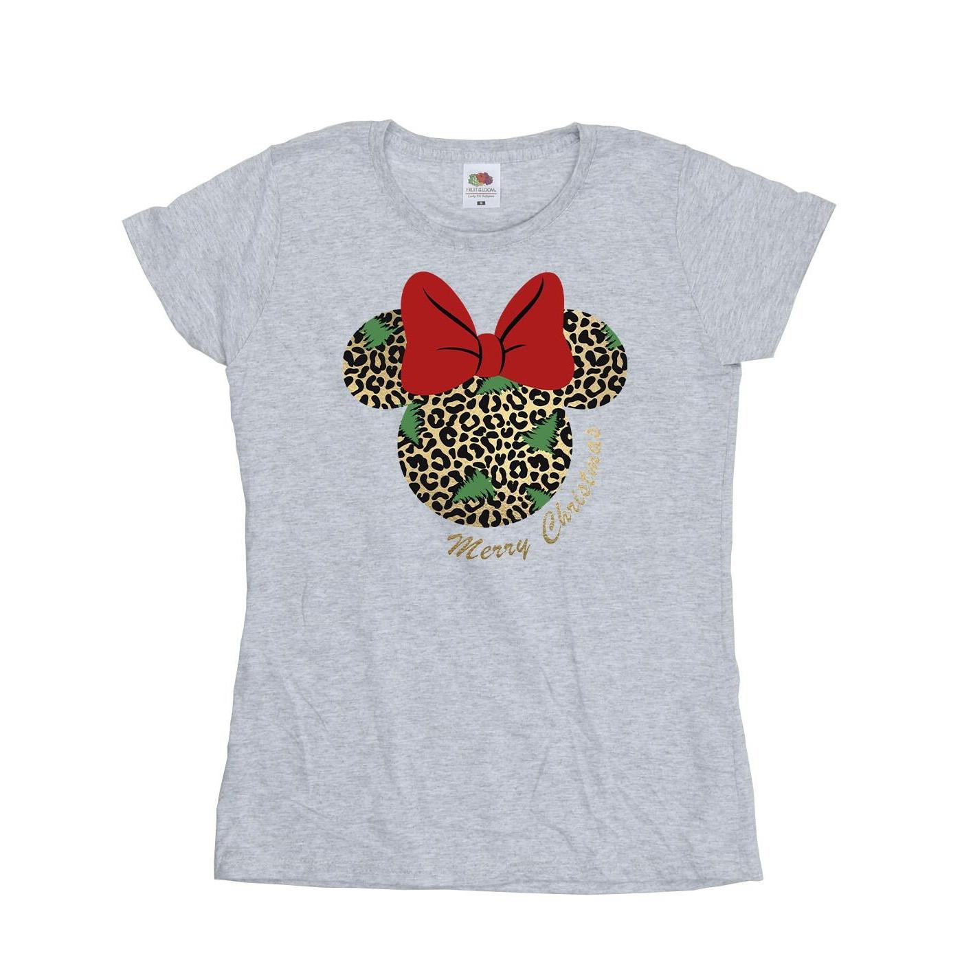 Image of Minnie Mouse Leopard Christmas Tshirt Damen Grau XXL