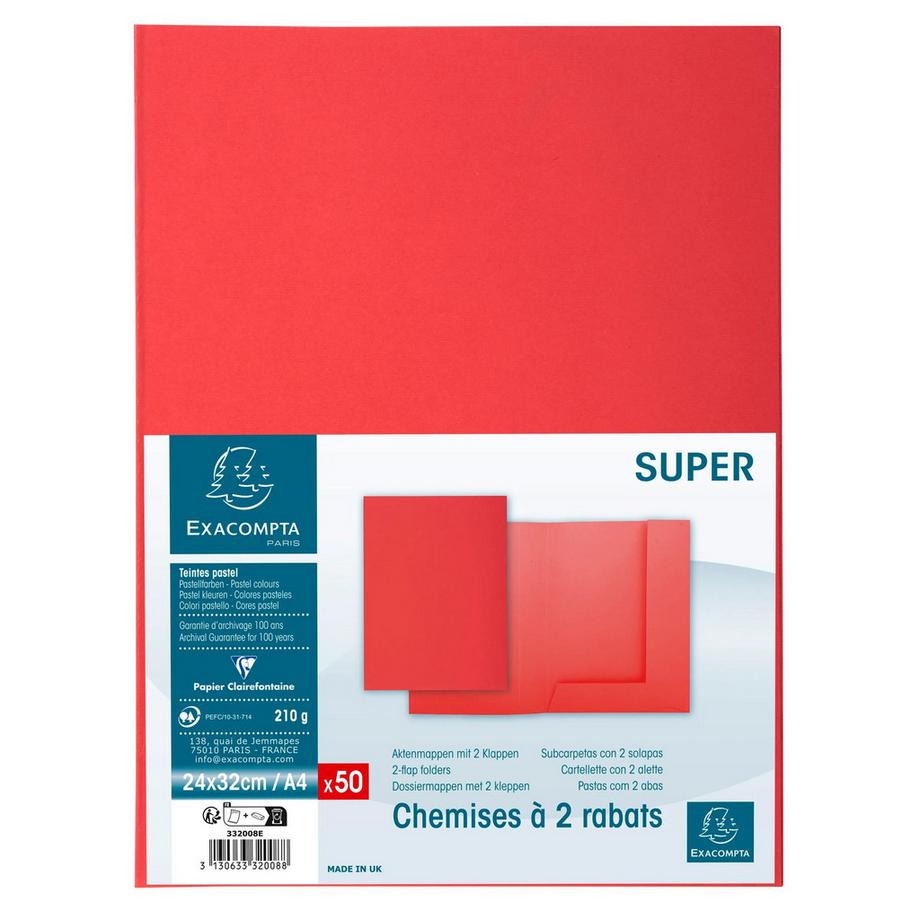 Exacompta Paquet de 50 chemises 2 rabats SUPER 210 - 24x32cm - x 5  