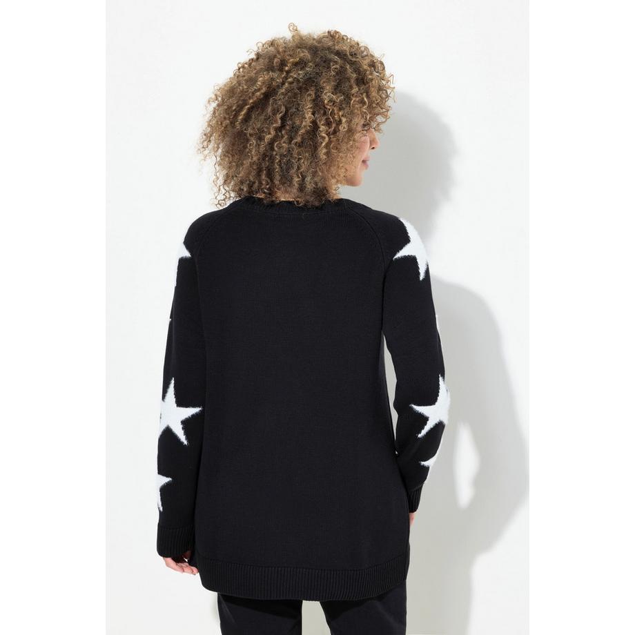 Ulla Popken Maglione Stelle Glitter Girocollo Maniche Lunghe Raglan  