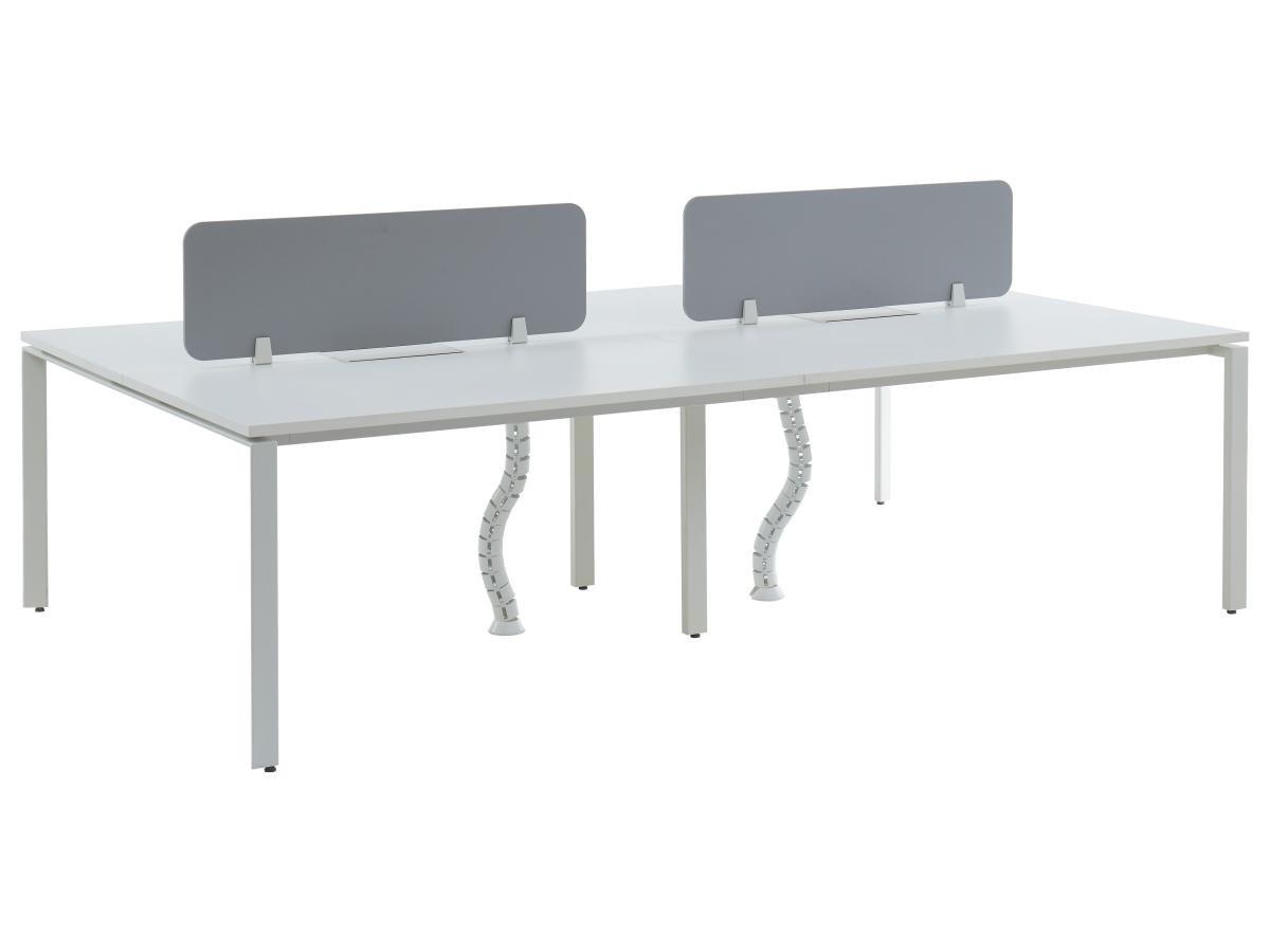 Image of Schreibtisch Bench-Tisch für 4 Personen + Trennwand - L. 140 cm - Weiß - DOWNTOWN Schreibtisch Bench-Tisch für 4 Personen + Trennwand - L. 140 cm - Weiß - DOWNTOWN