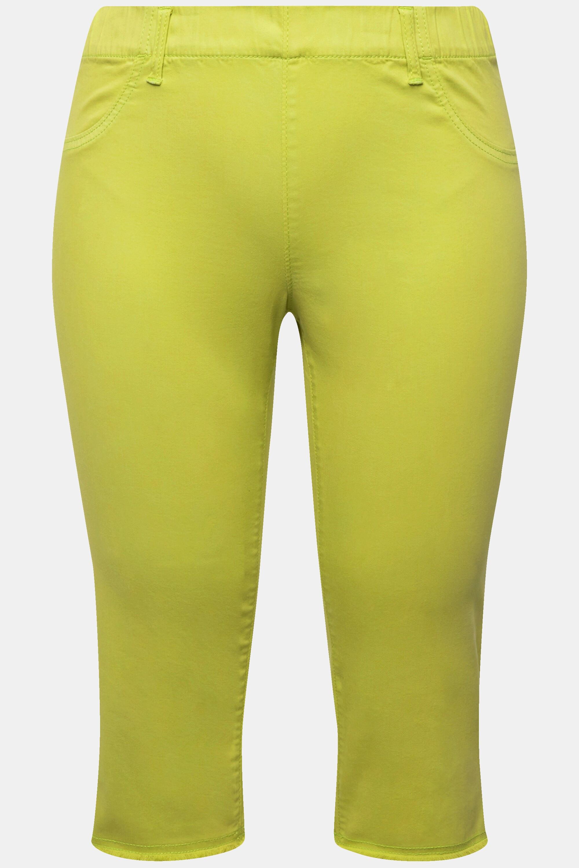 Ulla Popken  Pantaloni Capri a 7/8 modello Sienna in tessuto elasticizzato con orli sfrangiati e taglio della gamba aderente 