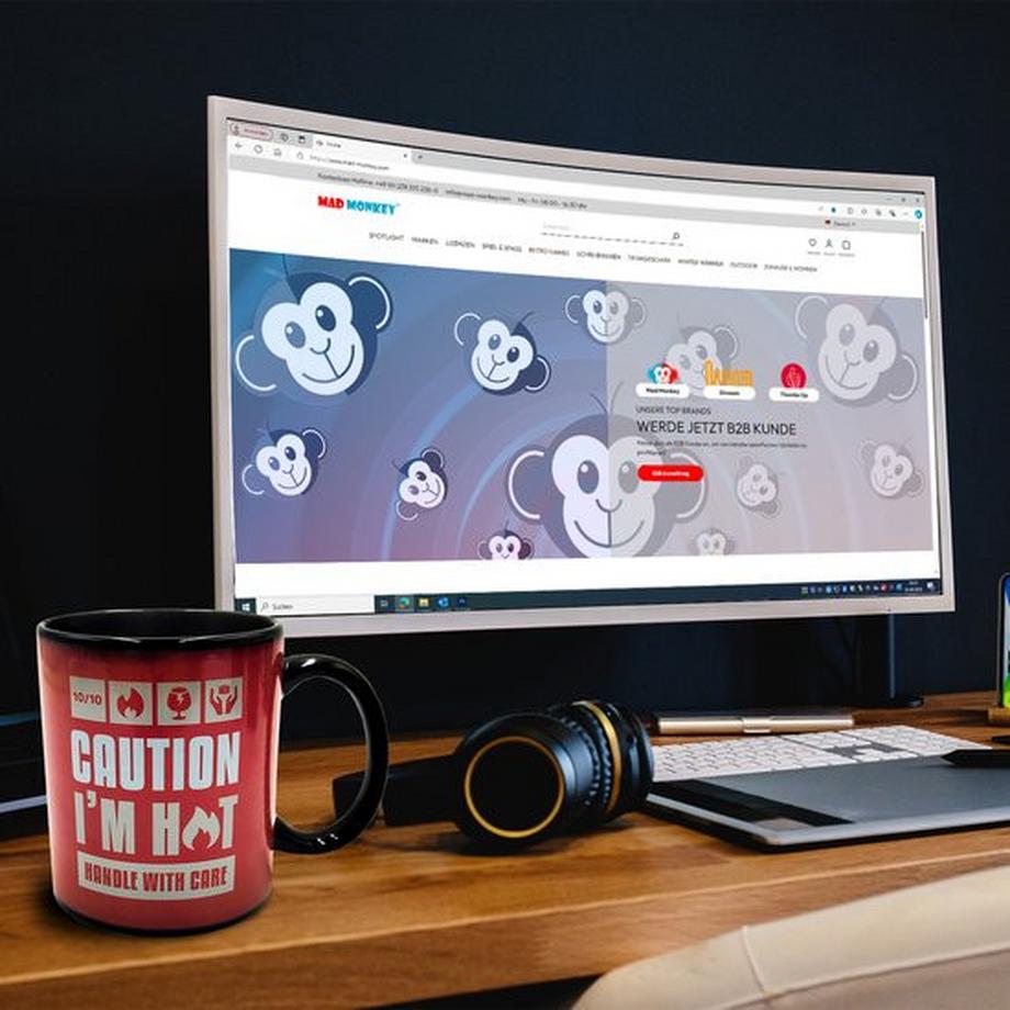Mad Monkey Tasse Caution I am Hot mit Farbwechsel  