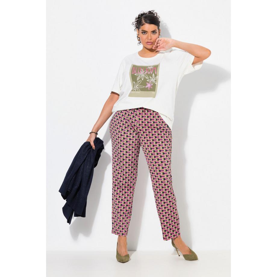 Ulla Popken Pantaloni di jersey stampati Tasche con zip Cintura elastica  