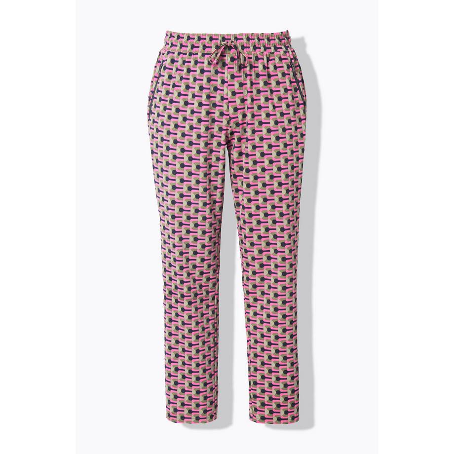 Ulla Popken Pantaloni di jersey stampati Tasche con zip Cintura elastica  