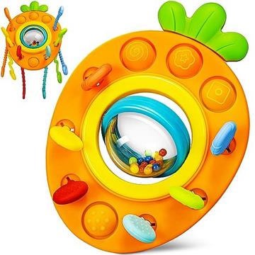 Sensorische Baby-Spielzeug, Silikon ziehen Schnur Motor Aktivität Spielzeug, ziehen Schnur Spielzeug Ball Rassel Kinderwagen Spielzeug für Baby