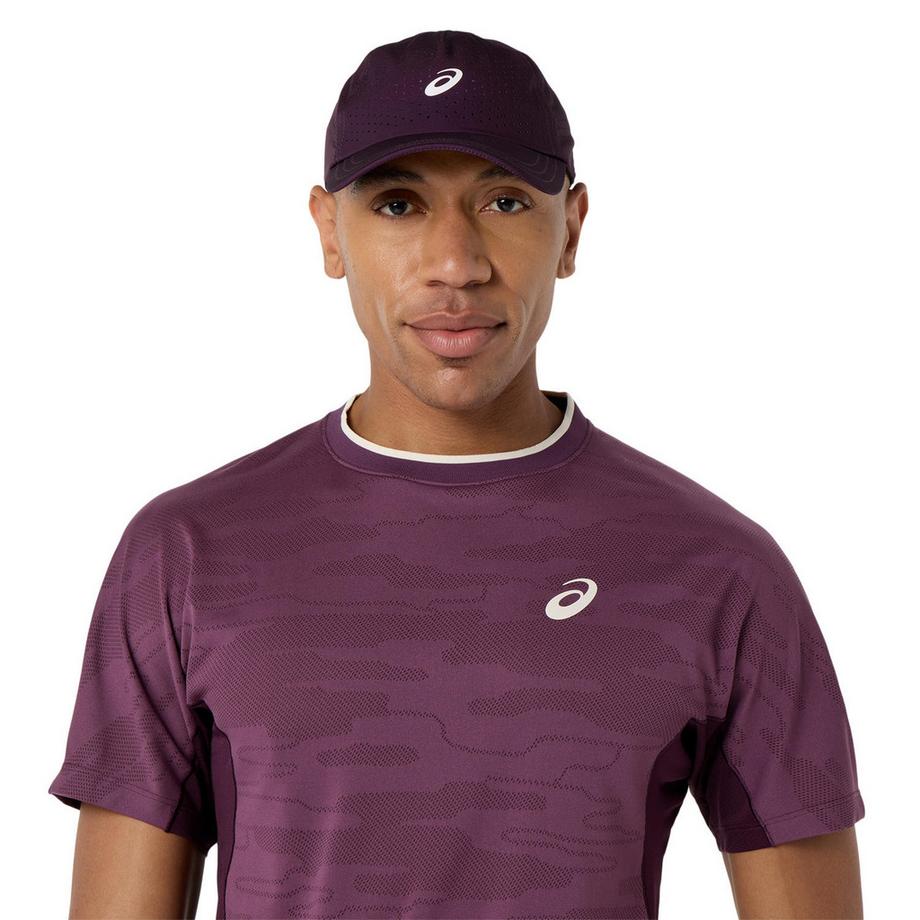 asics  Haut  à manches courtes jacquard assorti, couleur aubergine 