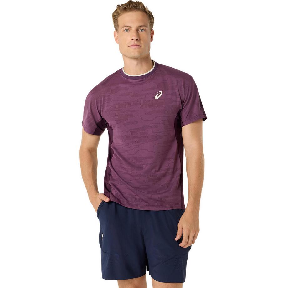 Haut  à manches courtes jacquard assorti, couleur aubergine