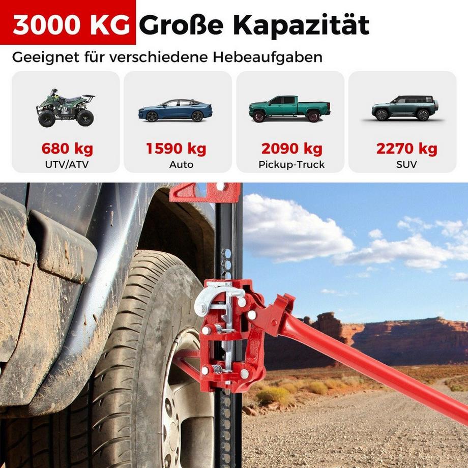 Northio  Wagenheber 3T High Lift Allzweckheber Offroad Stockwinde 112 cm Zahnstangenheber Rot 
