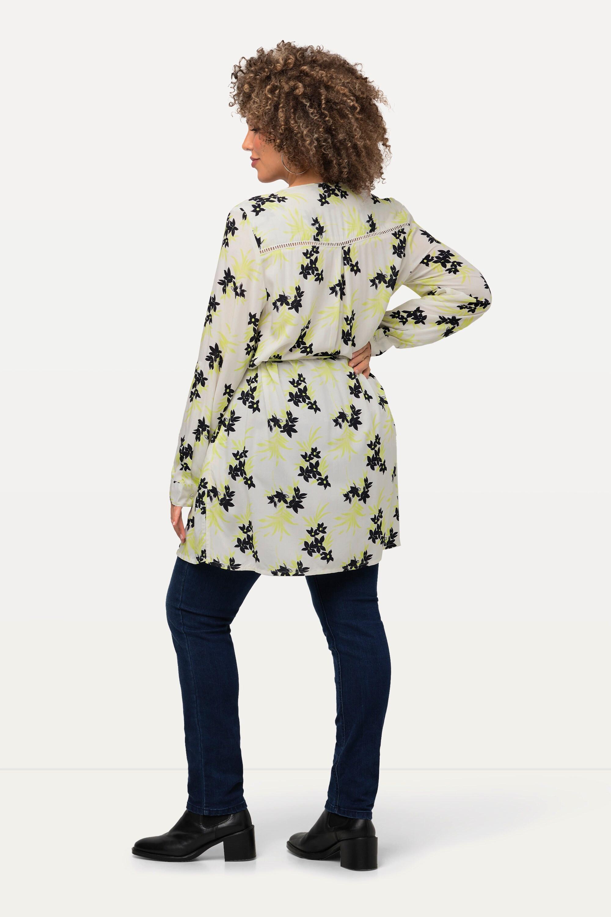 Ulla Popken Tunica Lunga con Cintura da Annodare e Scollo a Tunica  