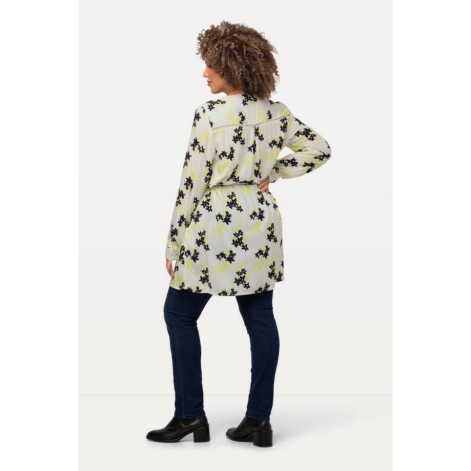 Ulla Popken Tunique Longue avec Ceinture à Nouer et Col Tunique  