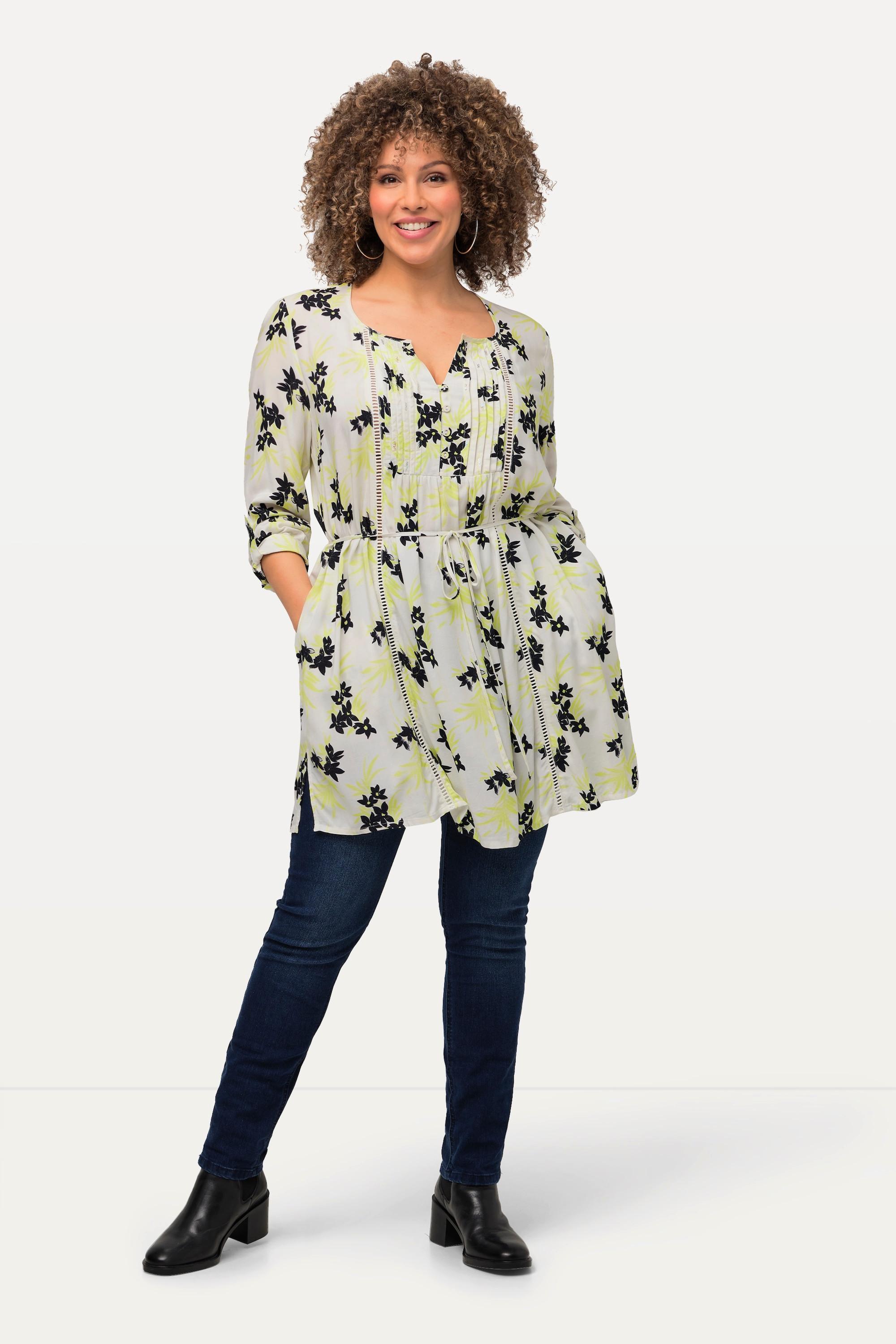 Ulla Popken Tunica Lunga con Cintura da Annodare e Scollo a Tunica  