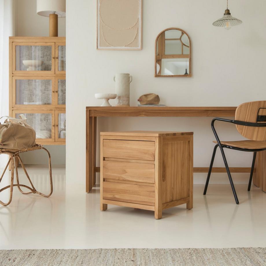 Tikamoon Bureau en teck massif avec caisson de rangement Eden  