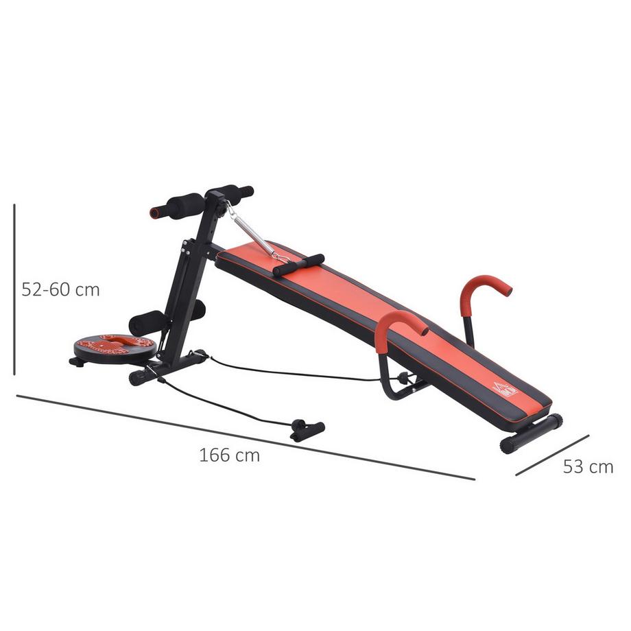 Northio  Panca Sit Up Panca Regolabile Per Allenamento Addominali, Imbottita, Capacità Di Carico Di 120 Kg, Rosso+Nero, 166X53X52-60 Cm 