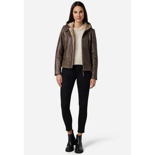 RICANO  Veste en cuir  Jule, style biker avec doublure en fourrure et capuche 