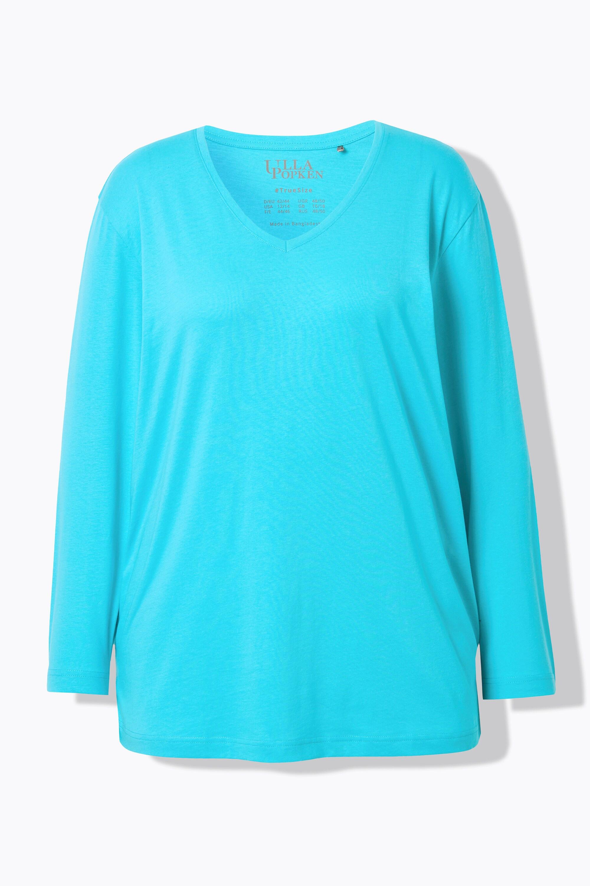 Ulla Popken  Shirt, V-Ausschnitt, Relaxed, Langarm 