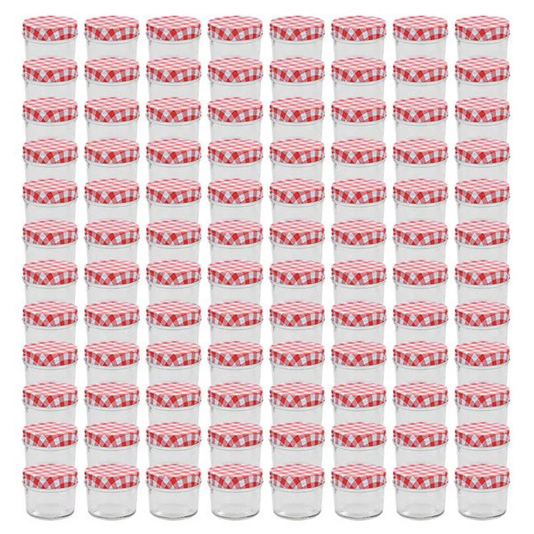 vidaXL Pots à confiture Couvercles blanc et rouge 96 pcs Verre 110 ml