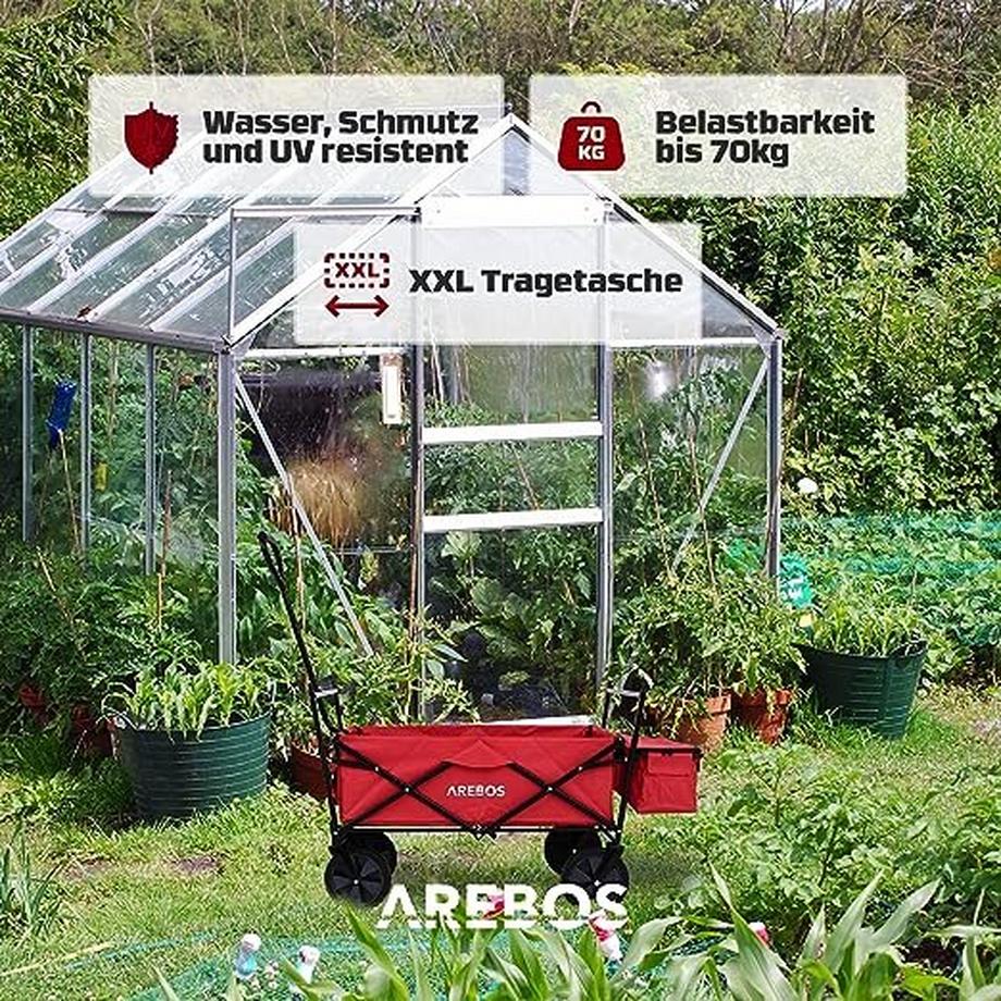 Arebos  Charrette à bras avec toit | Chariot de transport de charrette à bras | Chariot à matériel 