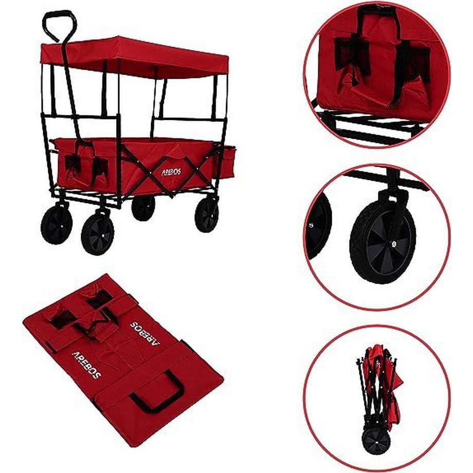 Arebos  Charrette à bras avec toit | Chariot de transport de charrette à bras | Chariot à matériel 