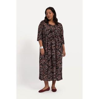 Ulla Popken  Robe en jersey, coupe évasée, motif cachemire, couture empire, col rond, manches 3/4 