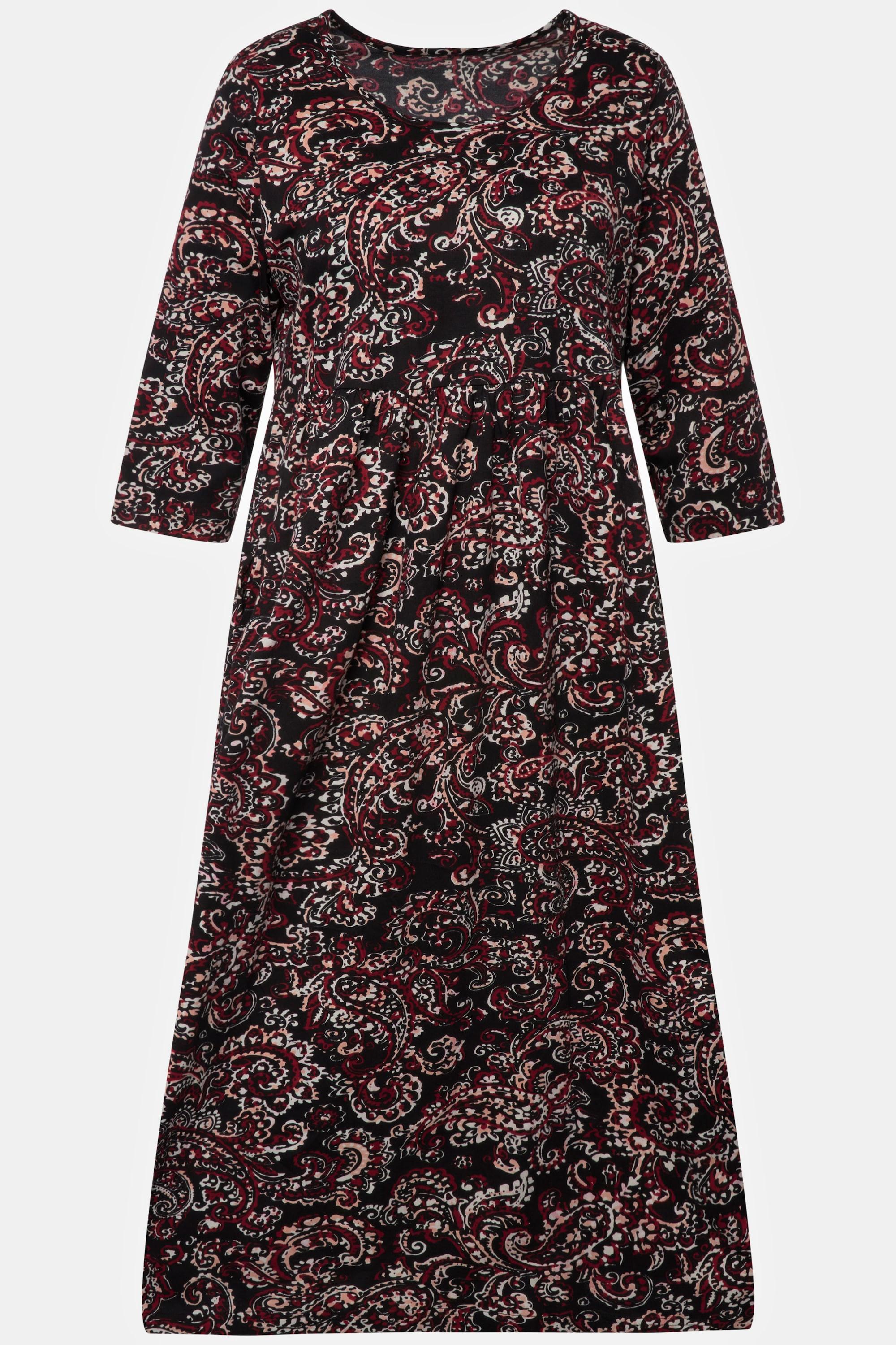 Ulla Popken  Jerseykleid, A-Line, Paisleymuster, Empirenaht, Rundhals, 3/4-Arm 