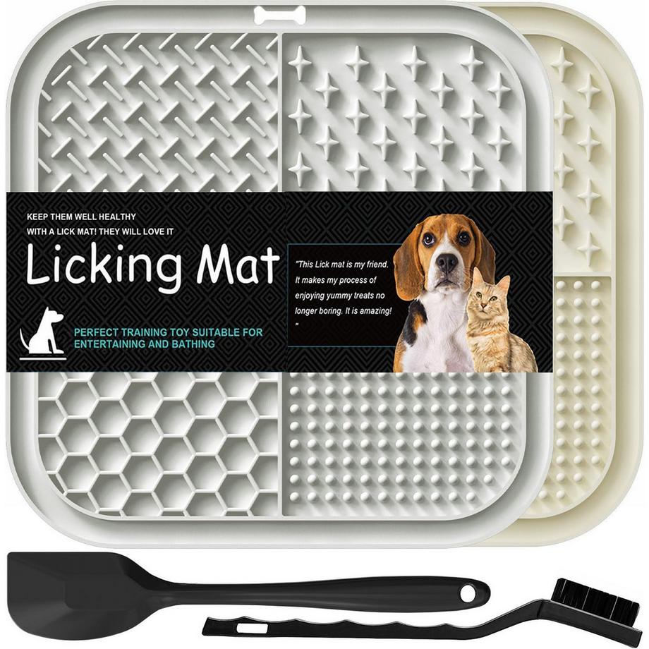 Leckmatte Hund mit Silikonspachtel und Bürste, Hundespielzeug, 2er Pack
