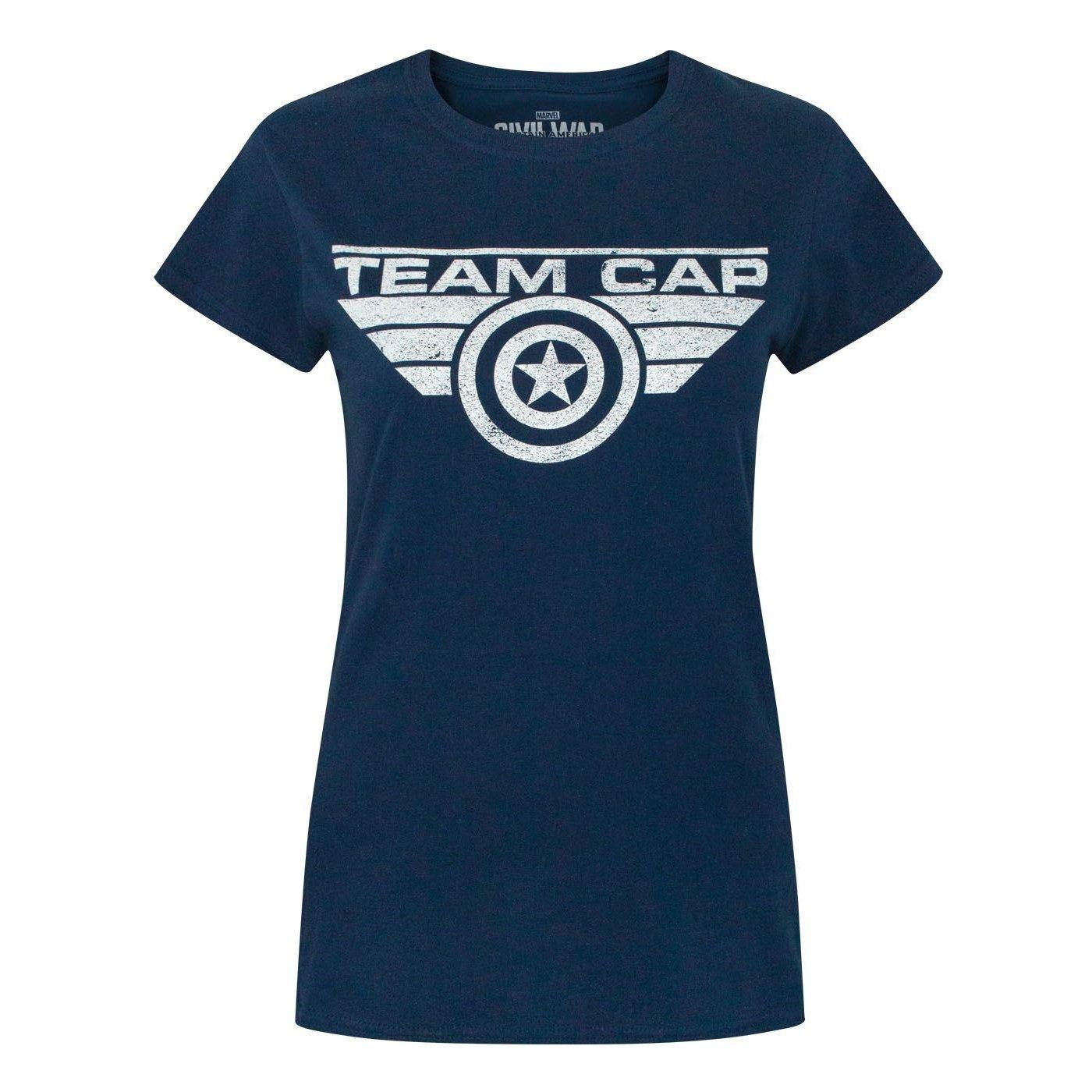 Image of Civil War Team Cap Distress Tshirt Damen Blau XL