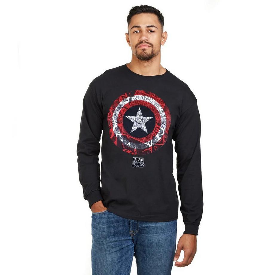 Marvel Comics T-Shirt Manica Lunga Scudo Capitano America  
