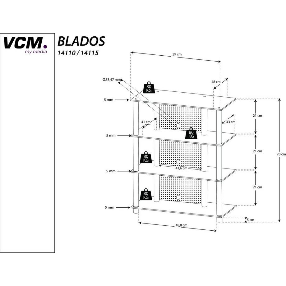 VCM  Meuble Hifi Rack Armoire Phono Etagère Alu Verre Phono Mediaregal Blados Meuble Hifi Rack Armoire Phono Etagère Alu Verre Phono Mediaregal Blados 